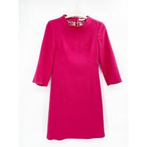 Emilio Pucci Firenze Solid Pink Virgin Wool High Neck Sheath Dress Size 38